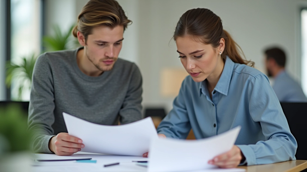 Eltern besprechen Kita-Gebühren und Kostenplanung an einem Schreibtisch mit Dokumenten und Taschenrechner