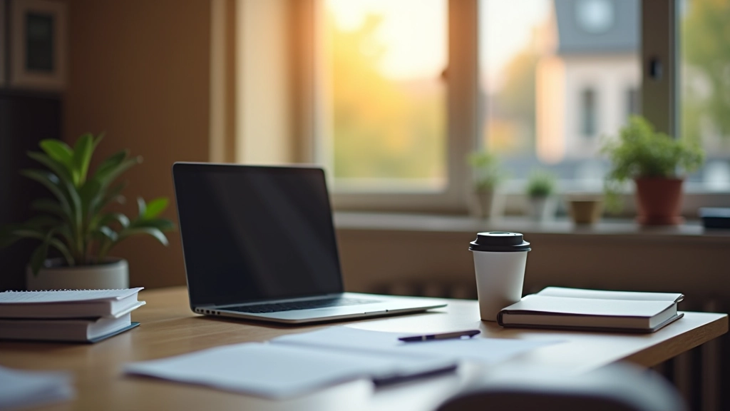 Studentische Arbeitsumgebung mit Laptop, Notizbüchern und Universitätsunterlagen auf Schreibtisch